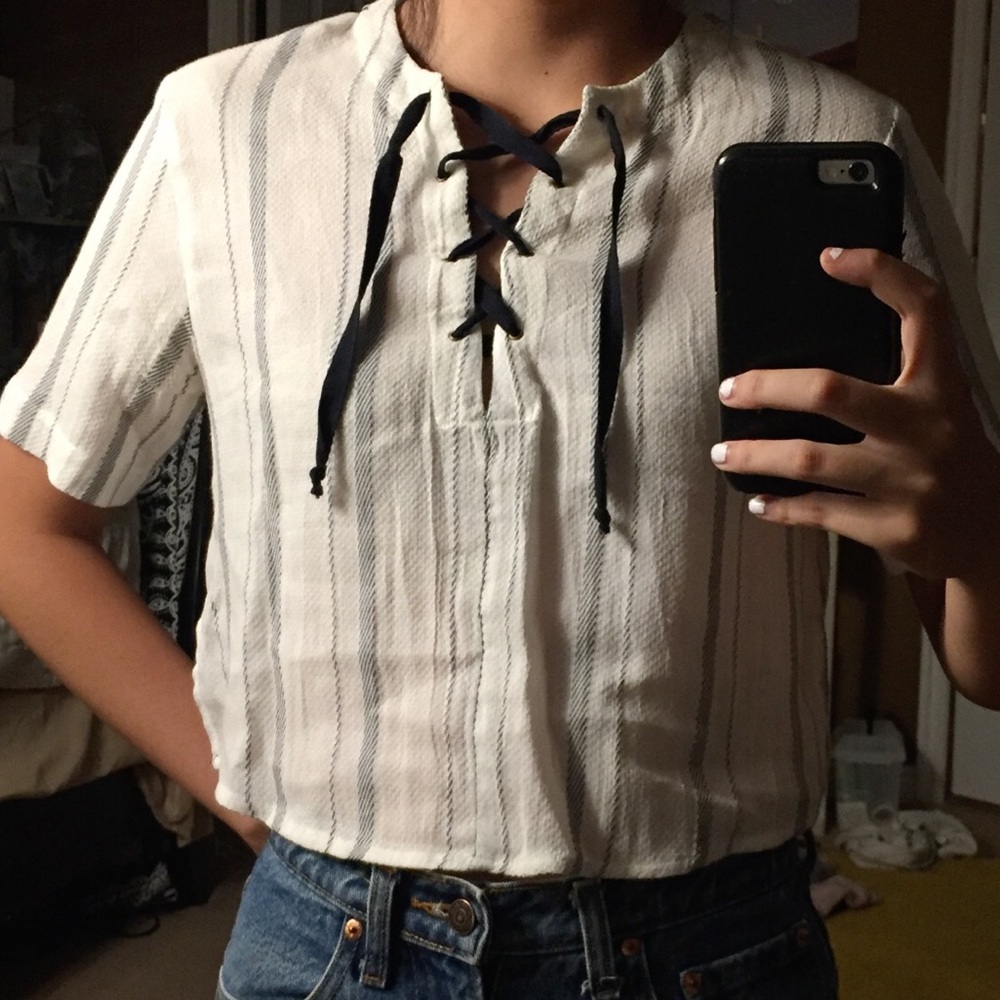 BDG Striped Lace-Up Crop Top